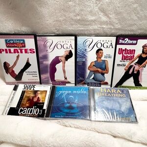 Lot of 7 Yoga Pilates Exercise Workout Fitness DVDs & CD'S, LAST 2 CD'S ARE NEW